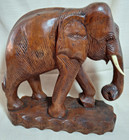 Vintage Large Carved Wooden Elephant Statue Solid Wood 12 25  T X 12  W X 4 5 D