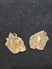 Lg Vintage Gold Tone Art Deco Clip-on Dangle Drop Earrings W  Fringe Chains