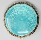 Sterling Late Victorian Guilloch   Engine Turned Enamel Mirrored Compact B6747