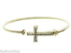 Urban Fashion Brushed Gold Cable Bangle With Bling Cross Pendant - Sizeable