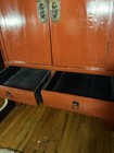 Antique Chinese Red Laquer Wedding Cabinet Armoire With Brass Accents