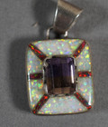 Vintage Sterling Silver Opal Pendant Purple Stone