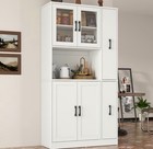 Kitchen Pantry Cabinet With Drawer  Glass Door  Freestanding Tall Food Hutch