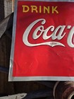 1940 Coca Cola Old Metal Tin Sign Yellow Dot Vintage Coke Fountain Soda Embossed