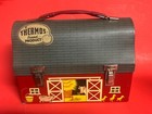 Vintage Red Barn Lunchbox And Thermos With Stickers 9  Doors Open