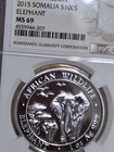 Somalia 2015 African Elephant   Ms 69 By Ngc 1 Oz  Silver