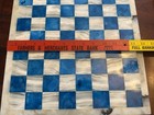 Vintage 70s Italian Volterra Alabaster Chessboard Blue   White Marble