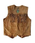 Native American Indian Beaded Cognac Suede Leather Fringe Vest  Old West Outfit