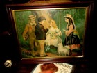 Rare Antique Victorian Walnut Framed Chromolith  children Flirting  1870-80 s