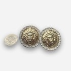 Vintage Gold Lion Head Rhinestone Statement Earrings 80s Glam Oversized Round