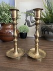 Pair Of Vintage Mid-century Japan Round Brass Taper Candlestick Holders 7 25   