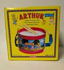 Vintage Arthur Schylling Tin Drum Toy W  Drumsticks Adjustable Strap 1998 Pbs