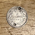 Antique 1901 Queen Victoria Sterling Silver 5 Cent Coin Bracelet Charm Jewelry