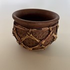 Vintage Handcrafted Clay Pot With Woven Straw Rattan Weave Cover 4 5    Tall