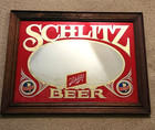 Vtg Schlitz Beer Mirror Bar Sign 1981 Red   Gold In Wood Frame 26-5 8    X 20-5 8   
