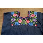 Mexican Floral Embroidered Huipil Blouse Navy Blue Boho Folk Art Top Sleeveless