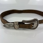 Vintage Justin Leather Western Ranger Belt Size 32 Silver Tone 4 Piece Buckle