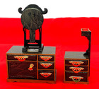 Japanese Lacquer Miniature Furniture Vanity Set Drawers Mirror Gold Decoration