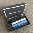 Michael Kors Men s Malone Leather Card Case Wallet Blue Multi Stripe Pebbled