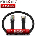 1 Foot Short Telephone Cable Rj11 Male To Male 6p4c Phone Line Cord Black 3 Pcs