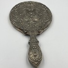 Vintage Silver-plated Metal Ornate Floral Design Hand-held Vanity Mirror 