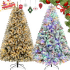 Prelit Artificial Christmas Tree  lights 6 7 5ft Snow Flocked Xmas Tree Holiday