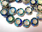 12 Beads - Blue Aqua Blend With Silver Czech Glass Flower Beads 12mm