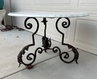 French Art Nouveau Iron Coffee Table W  Italian Carrara Marble Top Late 19th C 