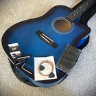 Full-size Blue Acoustic Guitar Starter Package With Gig Bag And Accessories