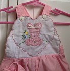 Vintage Mayfair Baby Girls Pink Bubble Romper W  Bunny   Bonnet Set 12m