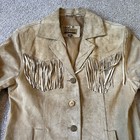 Vintage 80s Esprit Tan Suede Leather Button Western Fringe Jacket Women   s M