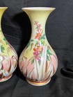 Antique Set Pair Of Two 2 English Bristol Glass Hand Painted Floral Flower Vases