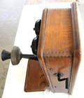 Kellogg 1900s Antique Hand Crank Wall Mount Telephone Nice Dovetail Oak Cabinet