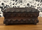 Vintage Thumbprint Hand Carved Wood Box Made In Spain Brutalist Trinket - 1971