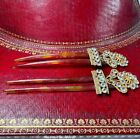 Rare Pair Antique 18th Century French Peigne  Paste Gem Hair Ornaments  Ormolu