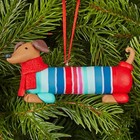 Festive Dachshund Dog In Striped Sweater Christmas Holiday Tree Ornament Nwt