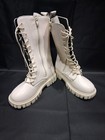 Bangteuo Girls Lace Up Mid Calf Round Toe Side Zipper Fashion Combat Boots 