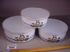 Vintage Paws  Garfield Cartoon Cat Enamel Metal Bowl Set Of 3 With Lids  Unused