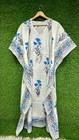 Women   s Hand Block Cotton Kaftan Dress Blue Floral Boho Beach Maxi Free Size Us