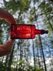 Pretty Deep Ruby Red Miniature Vintage Cabin Whiskey Bottle   1970s Tiny E C Booz
