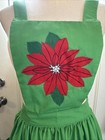 Vtg Christmas Holiday Green Bib Apron Poinsettia Pinafore Hostess Pocket Cottage