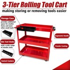3-tier Rolling Tool Cart Mechanic Storage Cart Lockable Wheels   Side Tool Slods