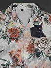 Cute Hawaiian Lightweight Summer Floral Cats Bird Dog Print Button Up Shirt 3xl