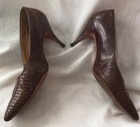 Vintage Rockabilly Brown Alligator Skin Spike Heel Pointed Toe Pumps Size 9 5 B