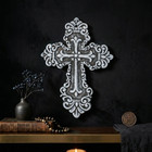 Rustic White Cast Iron Wall Cross Fleur De Lis Layered Floral Design 11 Inch