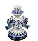 Vintage Russian Gzhel Hand Made Fish Porcelain Candlestick