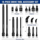 Workpro 18-pcs Drive Tool Accessory Set 1 4  3 8  1 2  Socket Adapter Extensions