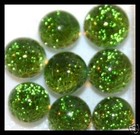 Lot Of 6 Twinkle Olive Green Fused Glass Dichroic Cabs Flat Back No Hole Beads