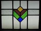 Geometrical Old English Leaded Stained Glass Window Unframed W Hooks17 25  X 13 
