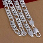 Men s 925 Sterling Silver 12mm Figaro Cuban Link Chain Necklace 18  - 24   ne236